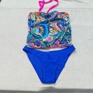 Wild fable, two piece swimsuit blue bottom paisley top summer beach